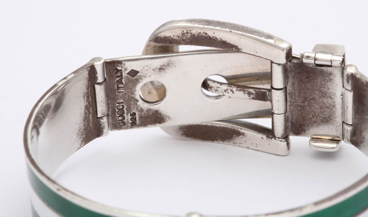 1960s Pair Of Gucci Enamel Silver Belt Bracelets 3
