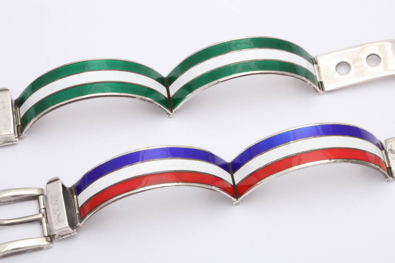 1960s Pair Of Gucci Enamel Silver Belt Bracelets 4