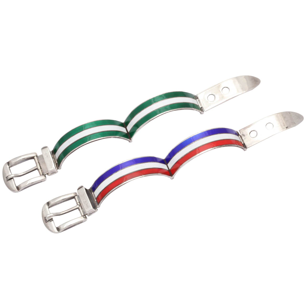 1960s Pair Of Gucci Enamel Silver Belt Bracelets