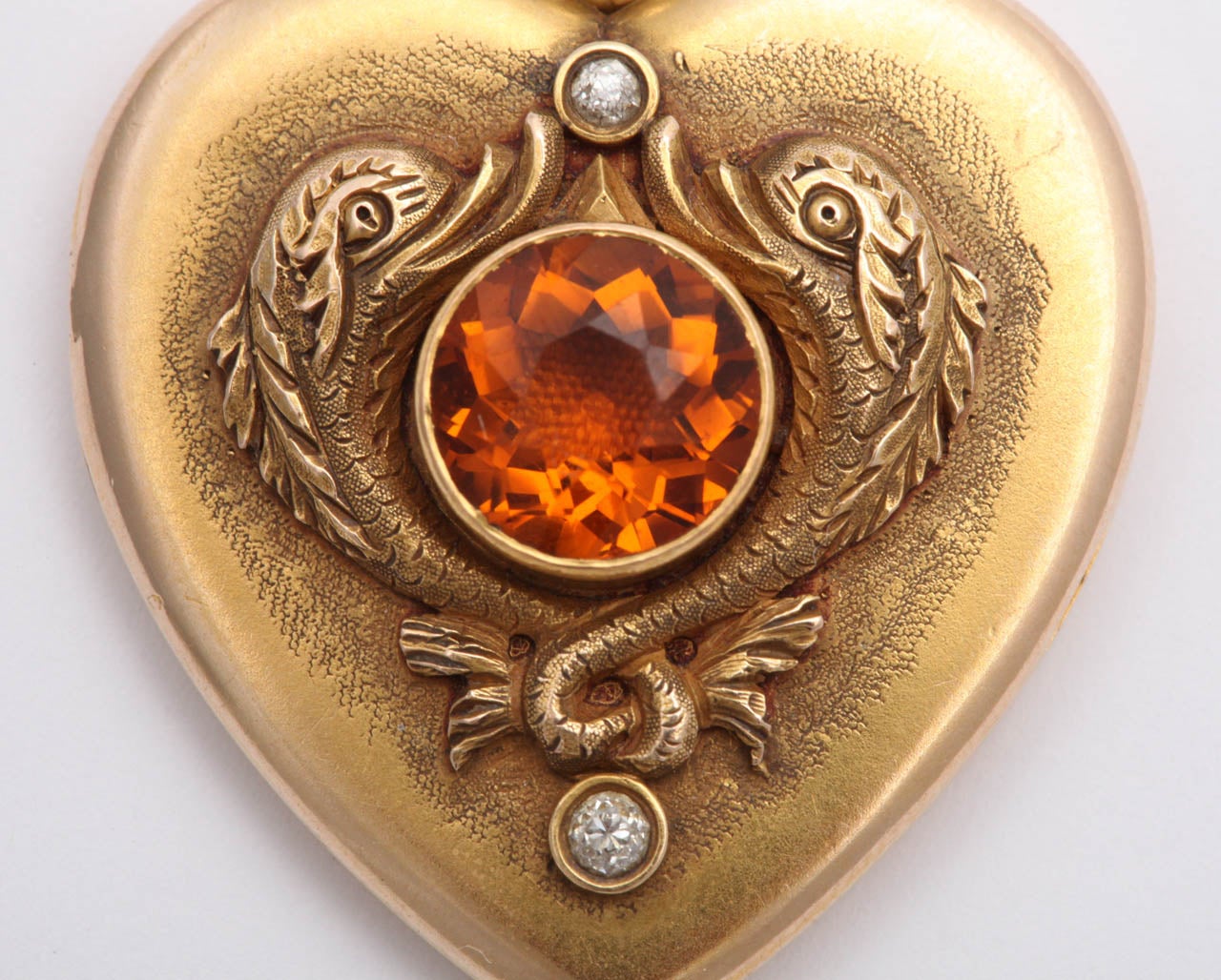 Art Nouveau ART NOUVEAU Citrine Diamond Gold Heart locket