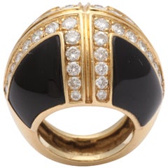 Onyx Diamond Bombe Cocktail Ring 1960s