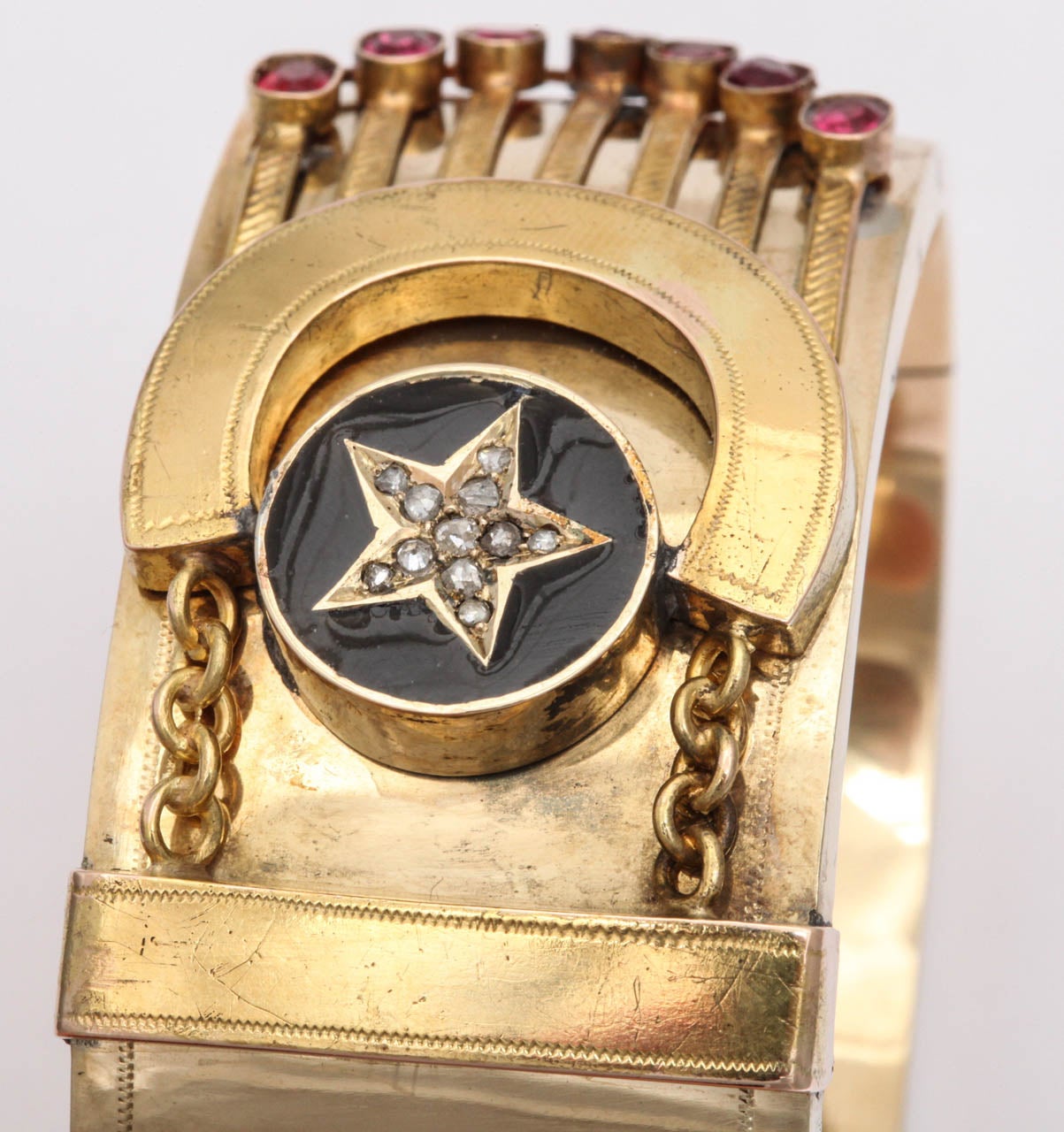 1880s Russian Black Enamel Ruby Gold Cuff Bracelet 5