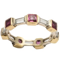 Vintage Ruby Diamond Gold Platinum Unusual Eternity Band 1950s