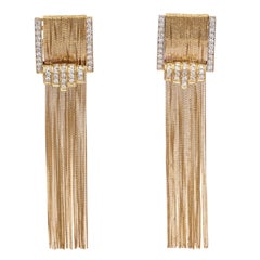 1980s Diamond Gold Tassel Fringe Earrings