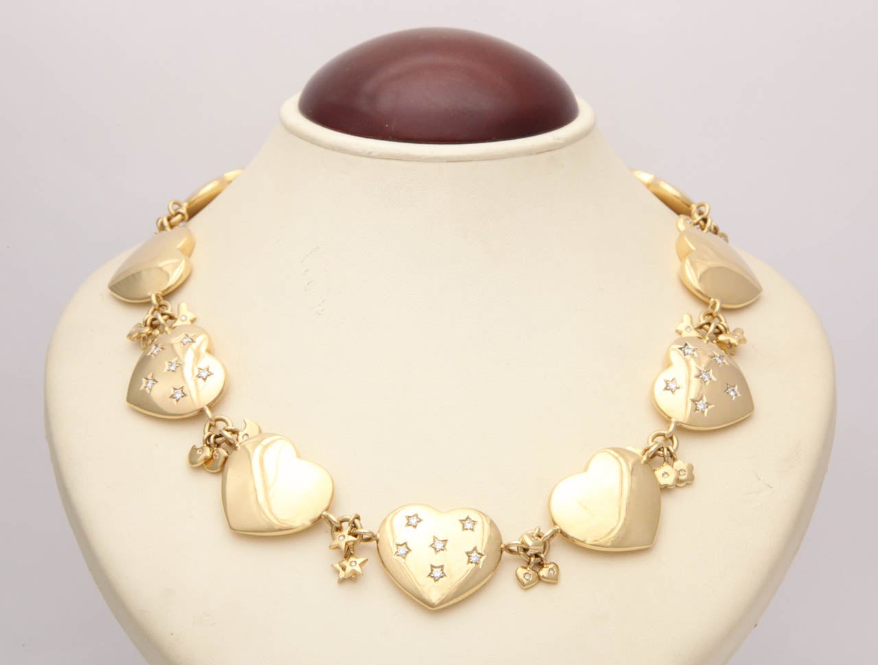 1960s Diamond Gold Hearts and Stars Necklace at 1stdibs