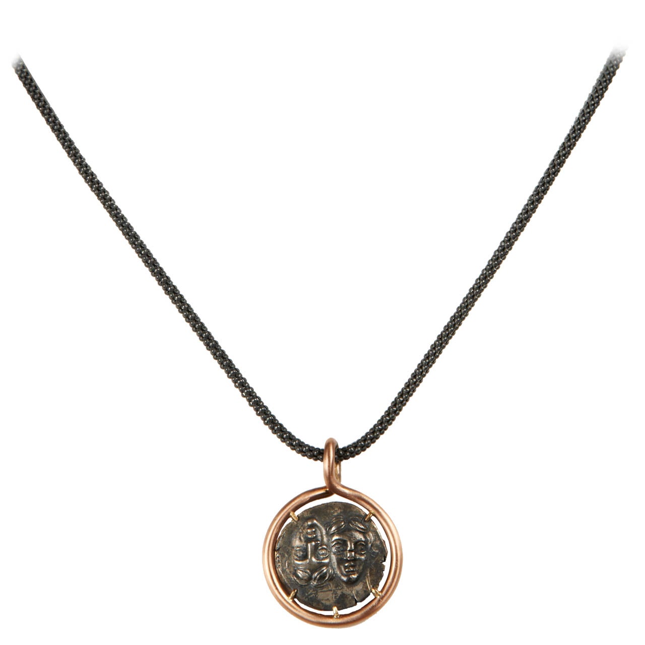 Antique Silver Coin and Red Gold Necklace