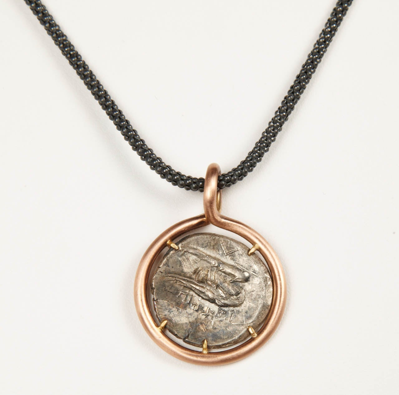 Women's or Men's Antique Silver Coin and Red Gold Necklace