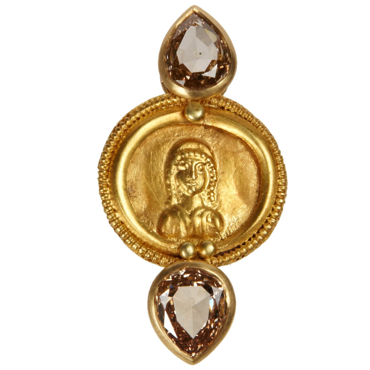 Gold Roman Button and Diamond Ring For Sale