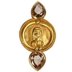 Gold Roman Button and Diamond Ring