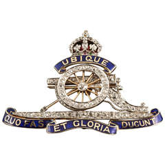 Edwardian Enamel Ruby Diamond Platinum Royal Artillery Brooch 2