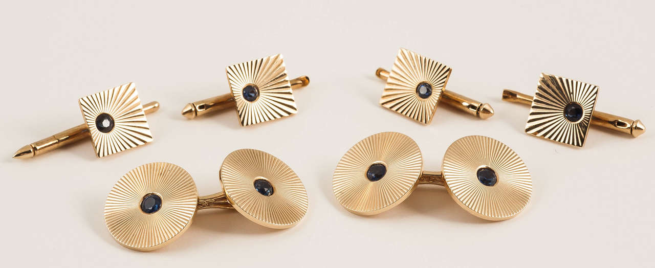 Tiffany & Co. Montana Sapphire Gold Cufflinks and Studs 4