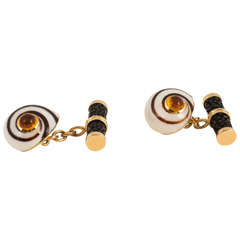 1960s Trianon Enamel Citrine Gold Cufflinks 6
