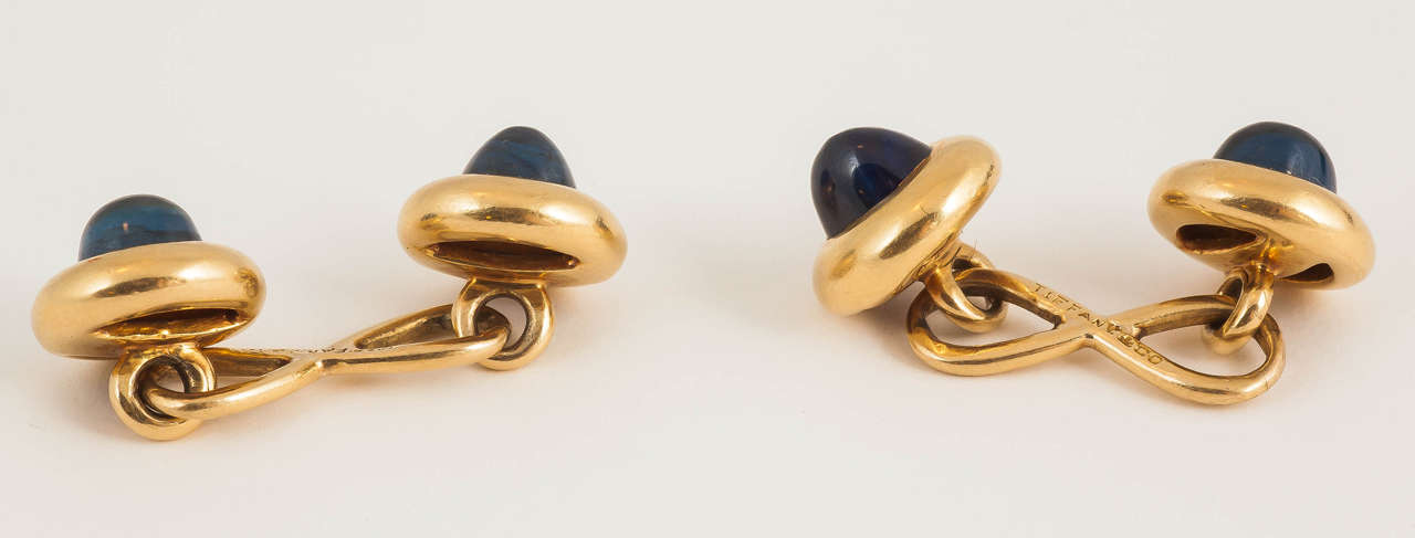 Tiffany & Co. Cabochon Sapphire Gold Cufflinks In New Condition In London, GB