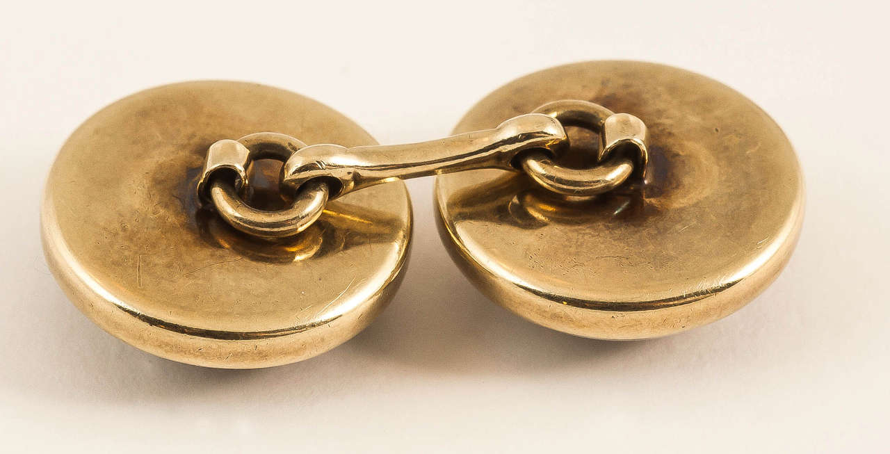 Edwardian Painted Crystal Gold Cufflinks In Excellent Condition In London, GB