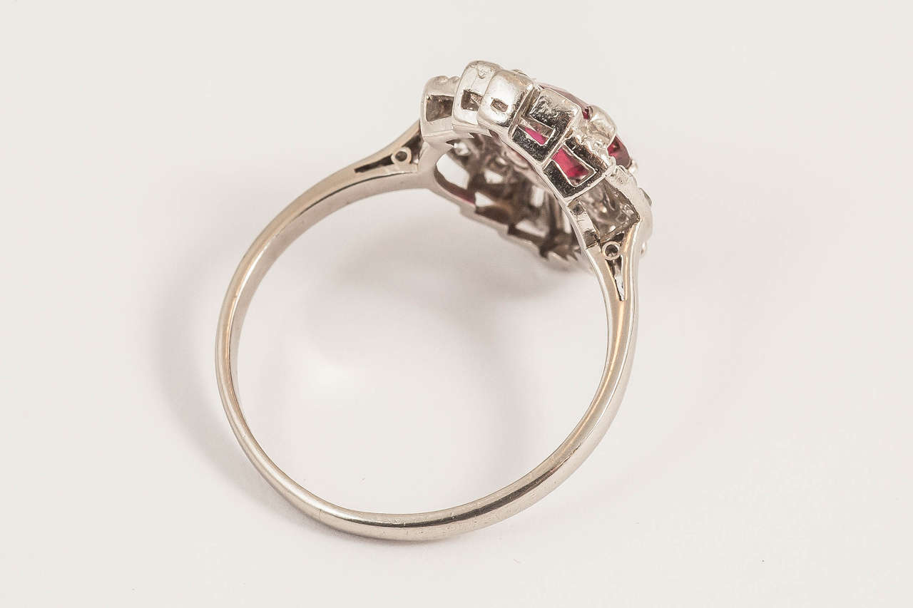 Women's Art Deco Ruby Diamond Platinum Ring For Sale