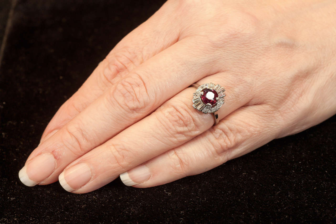 Art Deco Ruby Diamond Platinum Ring For Sale 1