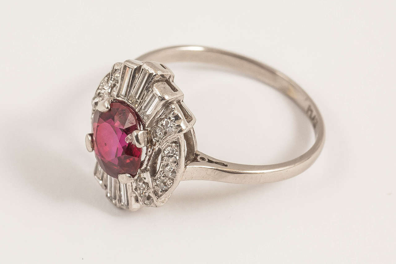 Art Deco Ruby Diamond Platinum Ring For Sale 2