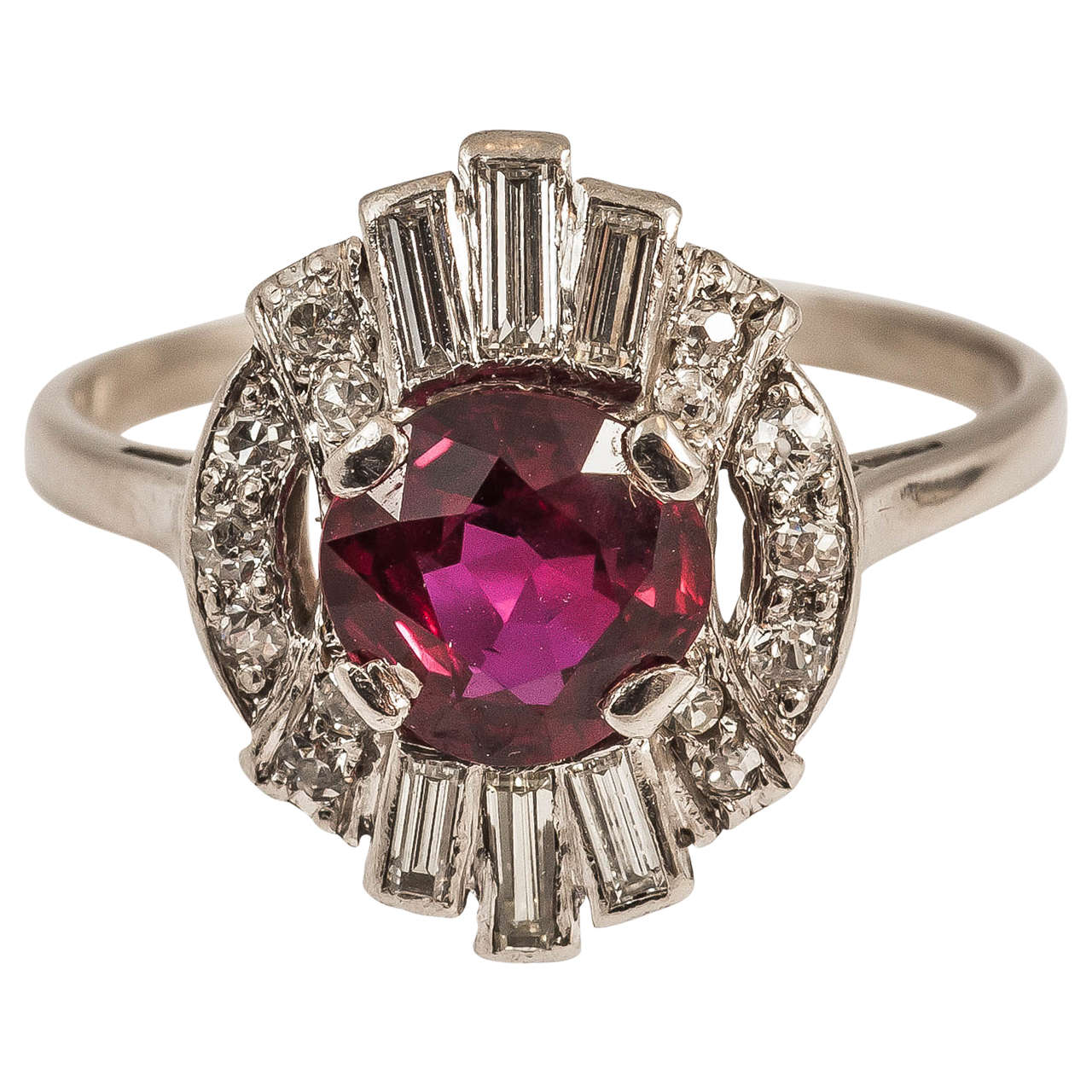 Art Deco Ruby Diamond Platinum Ring For Sale