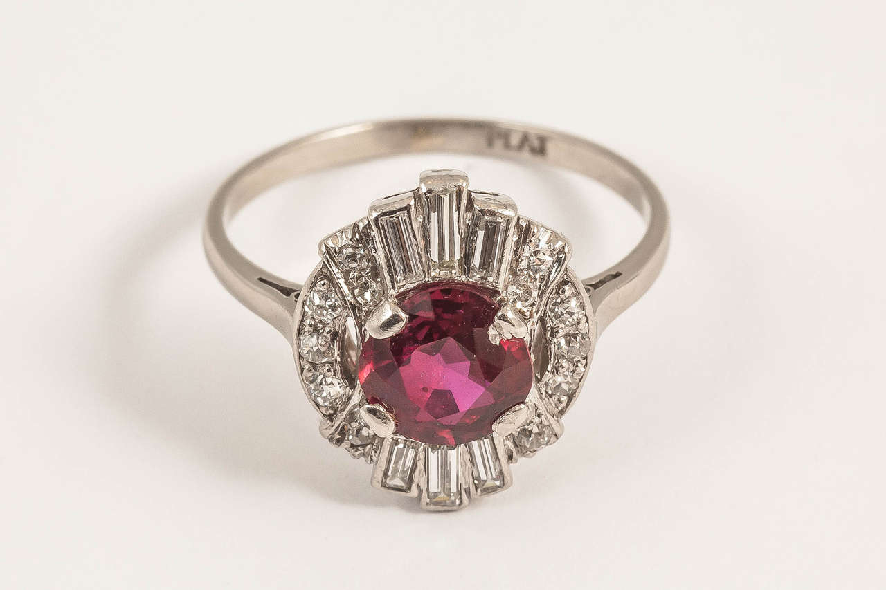 Art Deco Ruby Diamond Platinum Ring For Sale at 1stDibs