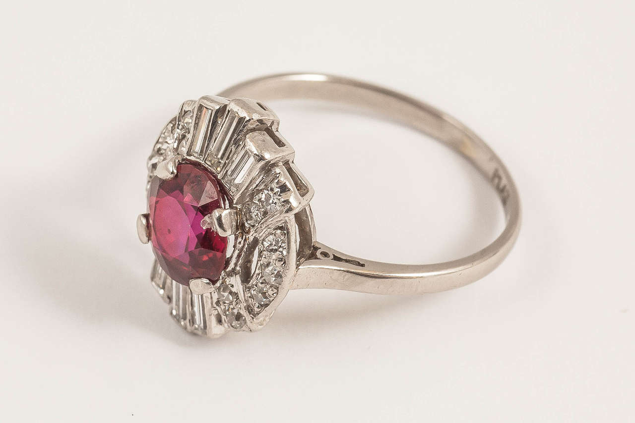Art Deco Ruby Diamond Platinum Ring For Sale at 1stDibs