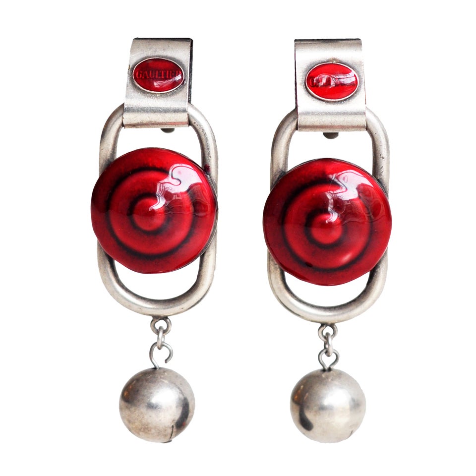 Red Enameled Earrings by Jean Paul Gaultier
