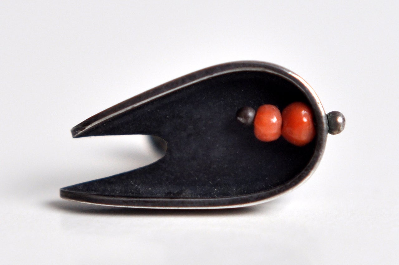 Ed Wiener Mid-Century Modernist Earrings with Coral Beads