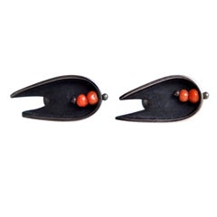 Ed Wiener Mid-Century Modernist Earrings with Coral Beads 