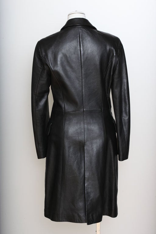 Versace Jeans Couture Black Leather Coat with Medusa Button In Good Condition In Chicago, IL
