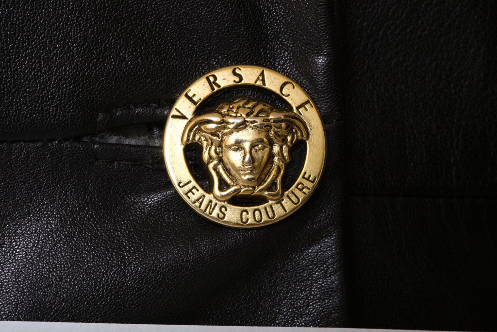 Versace Jeans Couture Black Leather Coat with Medusa Button 2