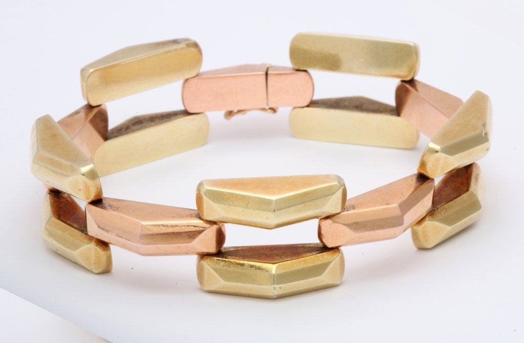 Faceted Gold Retro Bracelet in Rose & Yellow Gold