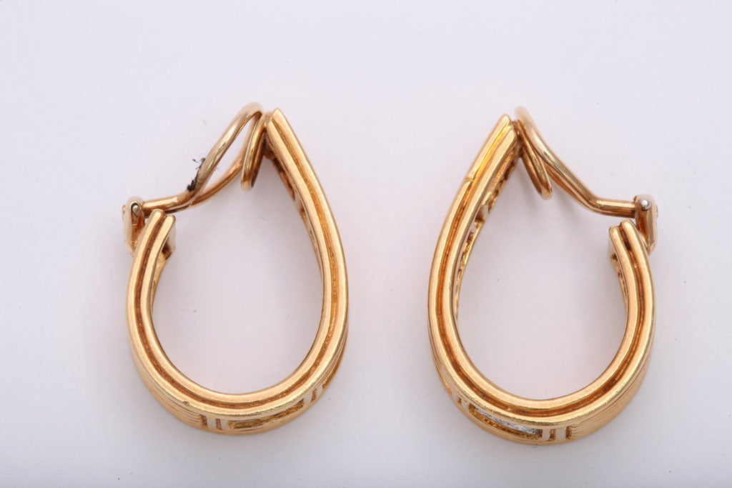 Women's Classically Inspired Diamond Gold Grecian Hoop Earrings For Sale
