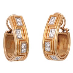 Classically Inspired Diamond Gold Grecian Hoop Earrings