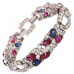 Art Deco Diamond "Fruit Salad" Ruby Sapphire Bracelet