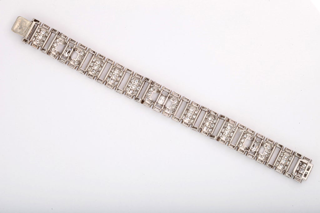 Baguette Cut Diamond Machine Age Flexible Bracelet For Sale