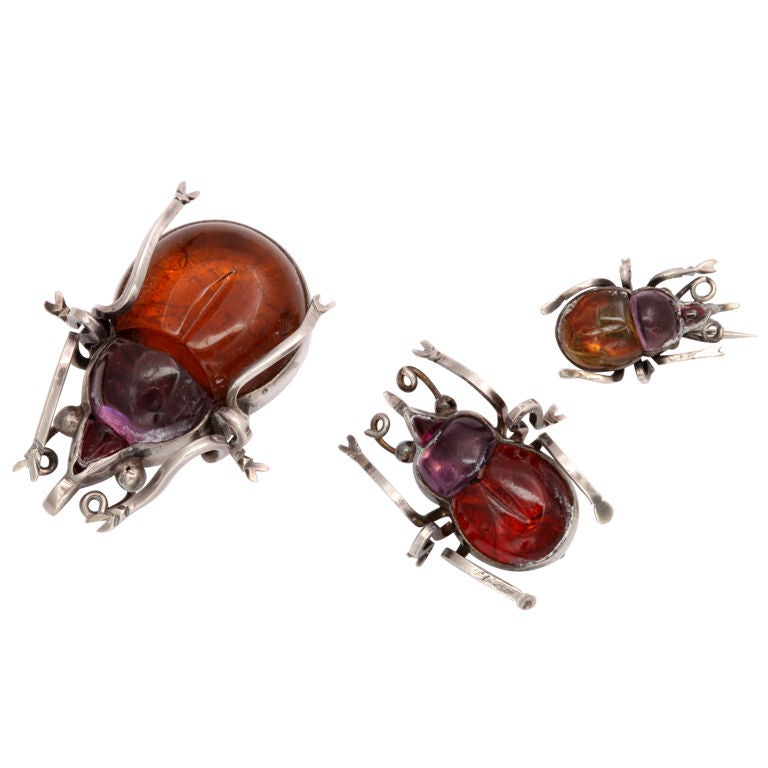 It Takes A Village:  Crystal Beetle Brooches For Sale