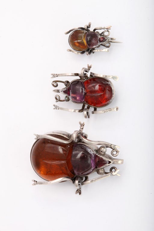 It Takes A Village:  Crystal Beetle Brooches In Excellent Condition In Stamford, CT