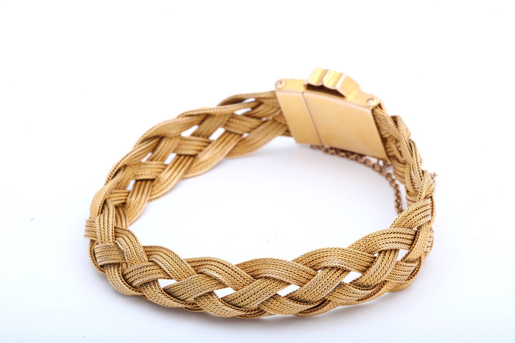 Victorian Antique American Braided Gold and Diamond Bracelet