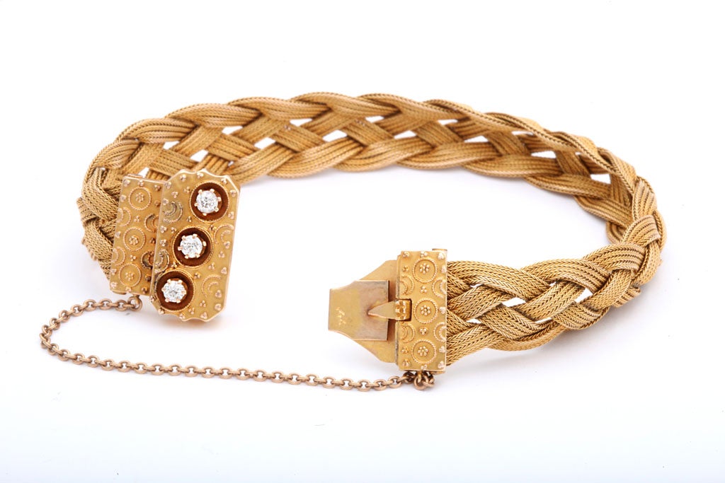 Antique American Braided Gold and Diamond Bracelet In Excellent Condition In Stamford, CT