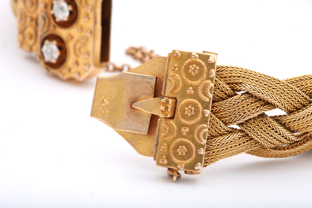 Women's Antique American Braided Gold and Diamond Bracelet