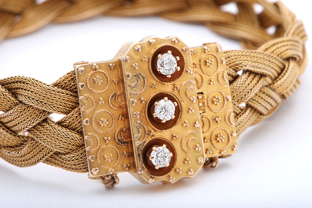 Antique American Braided Gold and Diamond Bracelet 1