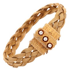 Antique American Braided Gold and Diamond Bracelet