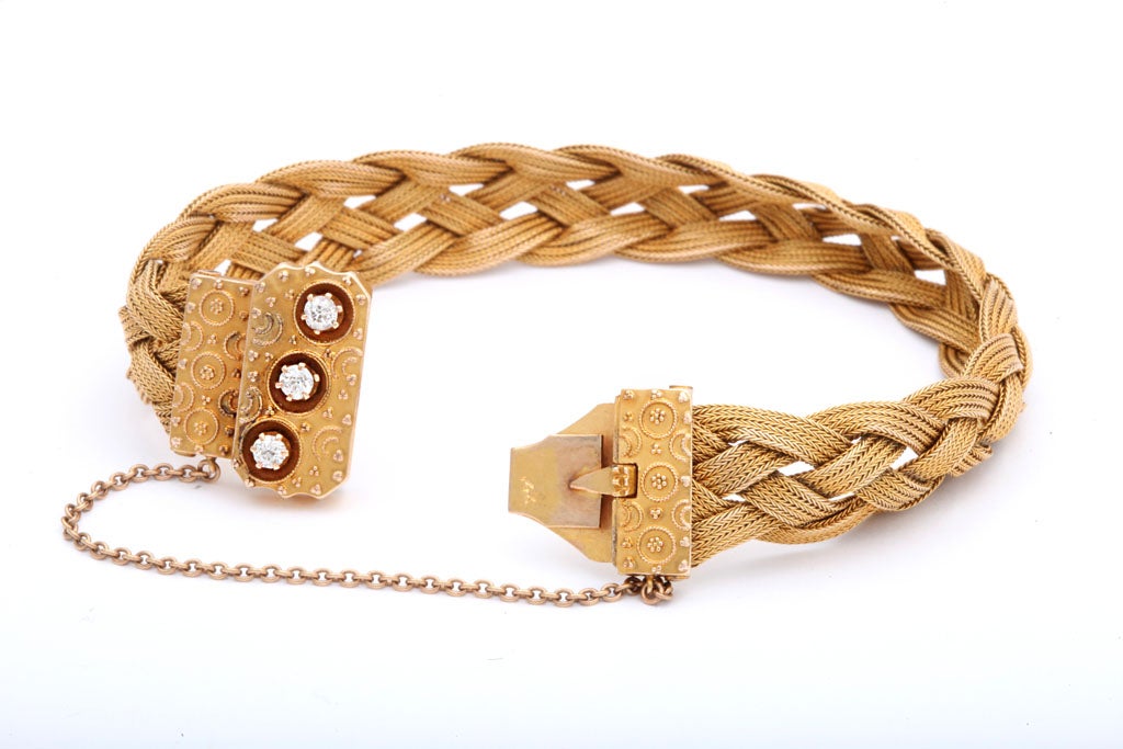 Antique American Braided Gold and Diamond Bracelet at 1stDibs
