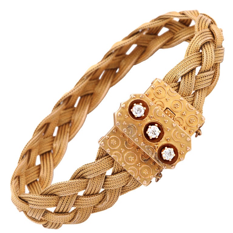 Antique American Braided Gold and Diamond Bracelet at 1stdibs