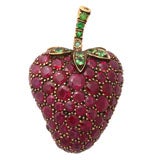 18kt Ruby & Tsavorite Strawberry Brooch