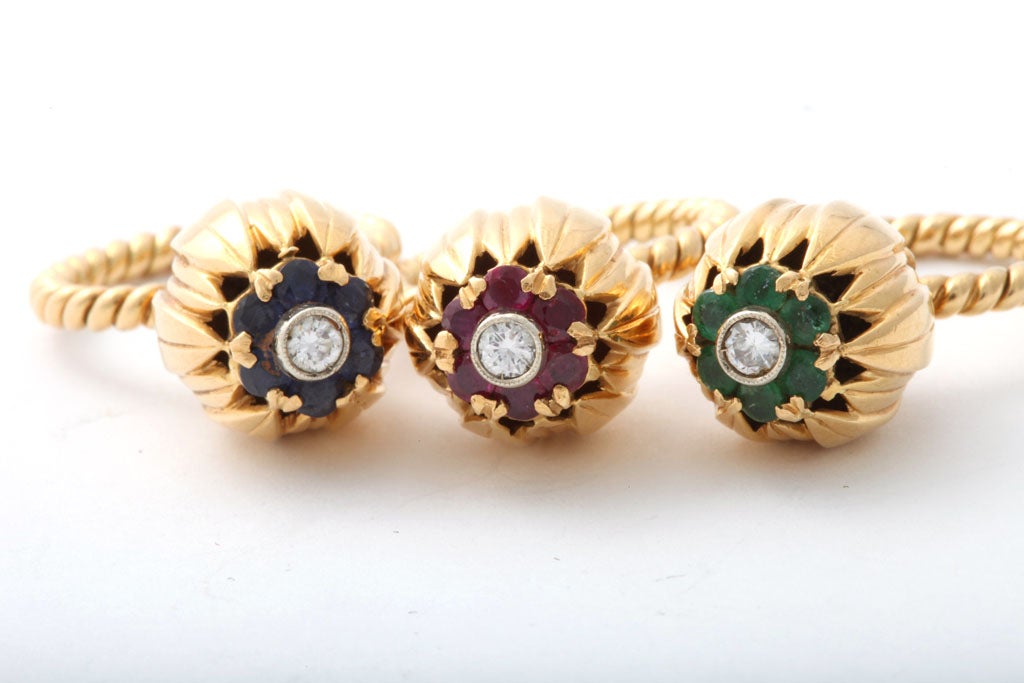 Women's Cluster Of Rings Set With Emeralds, Sapphires & Rubies
