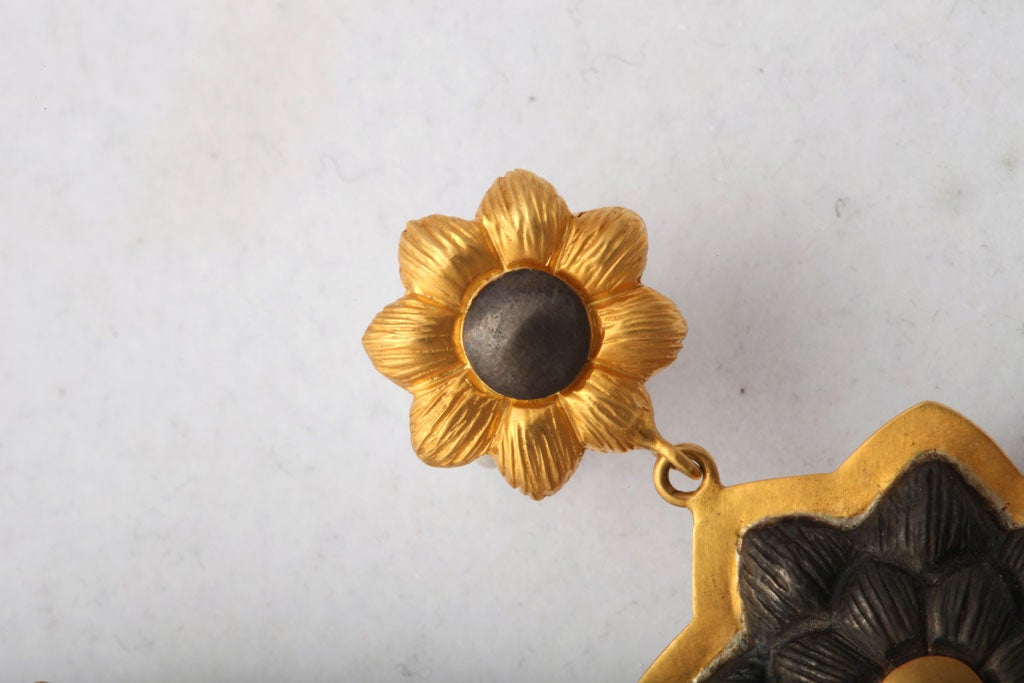 Contemporary Gold Silver Sunflower Earrings For Sale