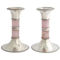 Sterling Silver-Mounted Rose Quartz Candlesticks
