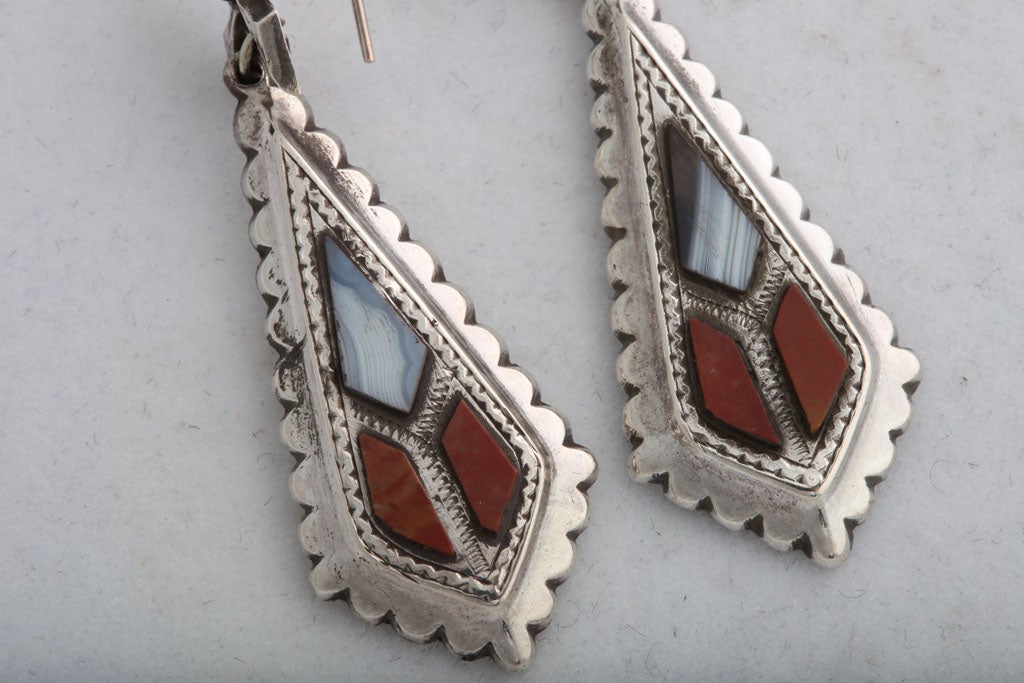 Sterling Silver -Mounted Scottish Agate Hanging Earrings 2