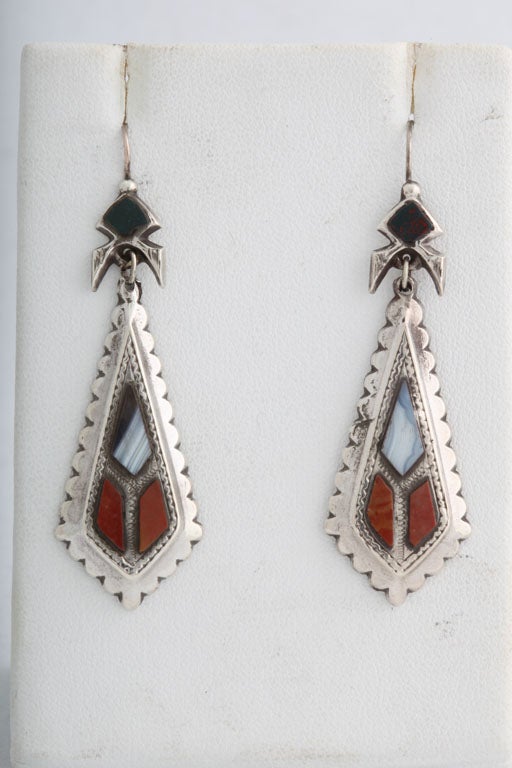 Sterling silver-mounted Scottish agate earrings, Scotland, ca. 1870's-1880's. @2