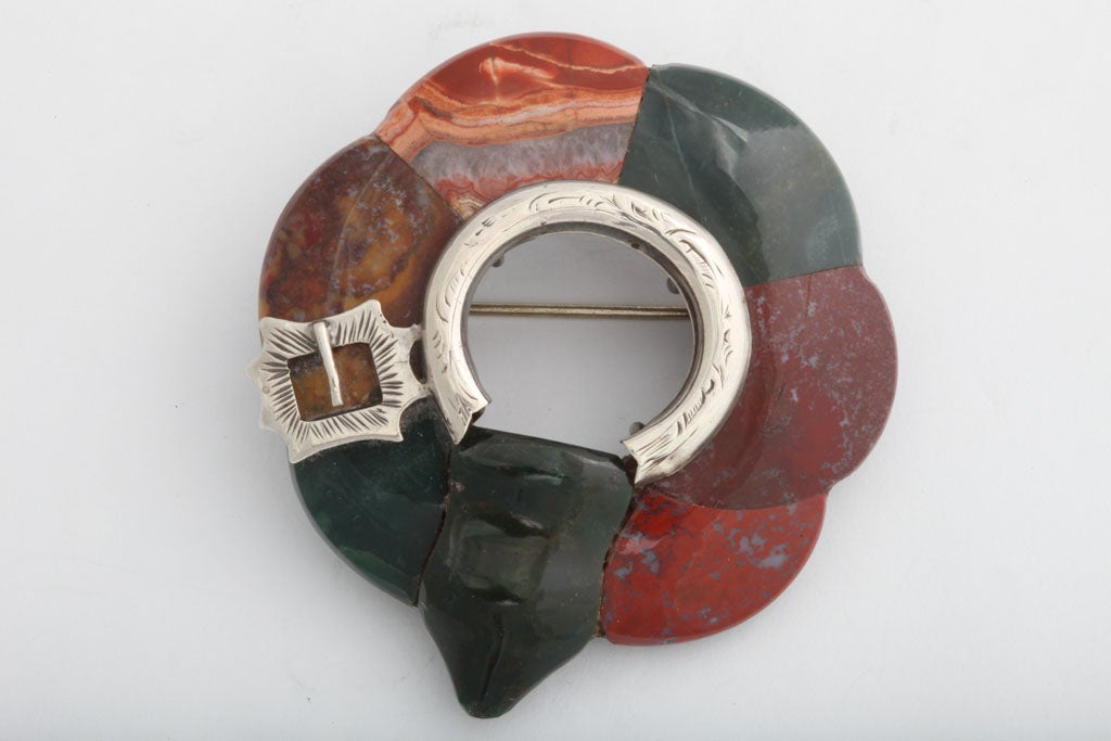 Sterling Silver-Mounted Scottish Agate Brooch